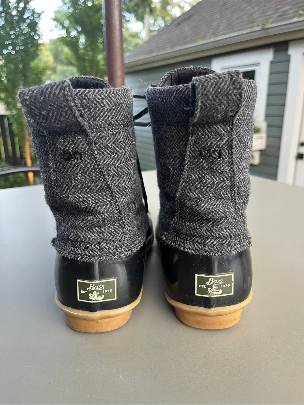 Bass Harlequin Black & Gray Herringbone Lace-Up Winter Duck Boots